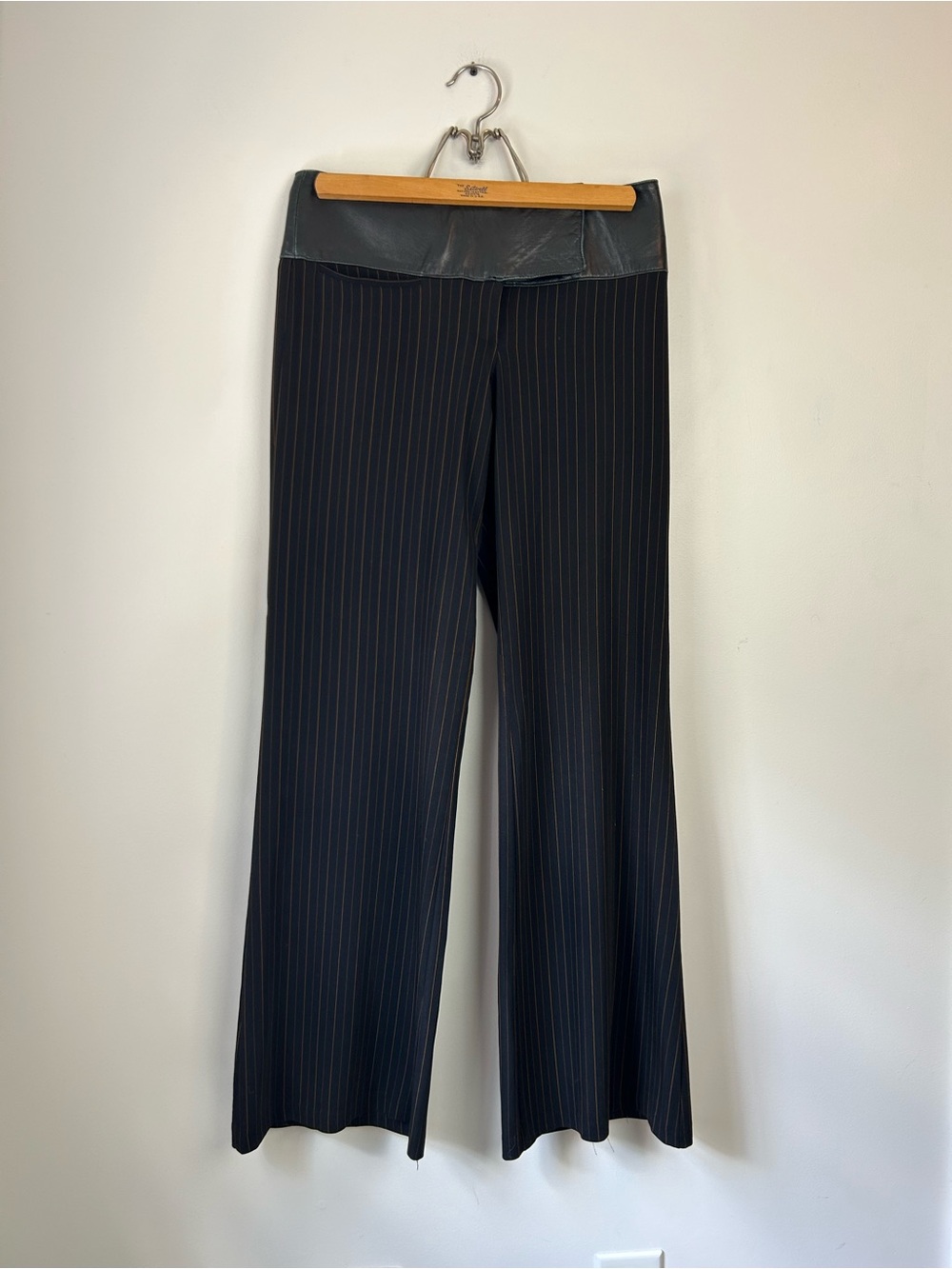Vintage Y2K Bebe Pinstripe Trousers with Leather Waistband